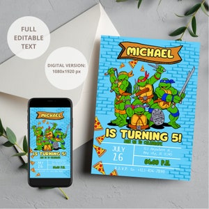 Invitation tortue ninja, invitation d'anniversaire tortue, faire-part d'anniversaire fête tortues, invitation d'anniversaire tortue ninja, invitation tmnt image 2