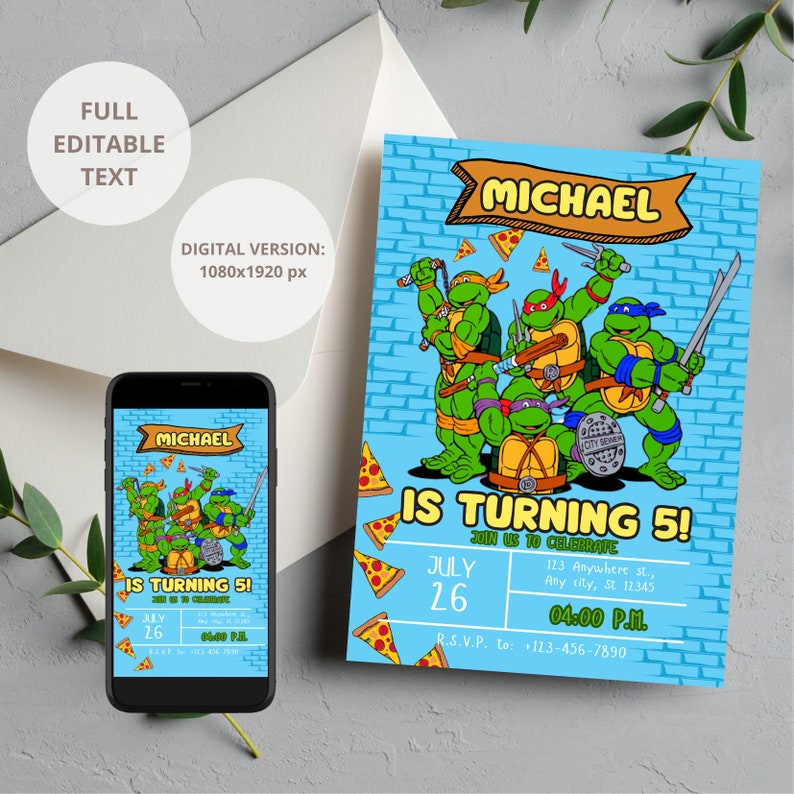 Ninja Turtle Invite, Turtle Birthday Invitation, Turtle Birthday Invitation, turtles party birthday invitation, Ninja Turtle Invitation image 3