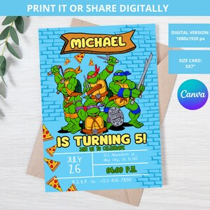 Ninja Turtle Invite, Turtle Birthday Invitation, Turtle Birthday Invitation, turtles party birthday invitation, Ninja Turtle Invitation image 4