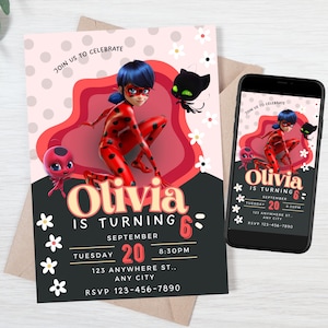 Miraculous Ladybug Birthday Invitation, Editable Template Miraculous, lady bug Invitation, miraculous ladybug invitation, Ladybug Invite