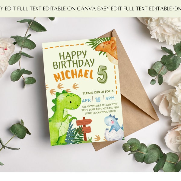 Editable Three Rex Invitation, Dinosaur Bday Invitation,  Printable Digital Download, Dino party template, Party Invite Dinosaur birthday