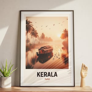 Digitaler Kerala-Landschaftsdruck im A3-Format, indisches Wandkunst-Dekor, Sommerurlaubs-Souvenir, Geschenk für Reiseliebhaber, einzigartiges Kunstwerk