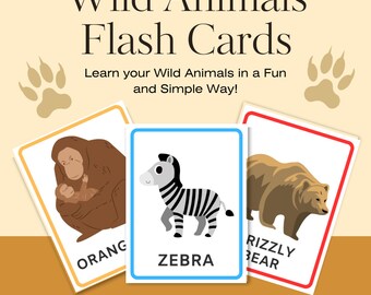 Wild Animals Flashcards, Kids Learning Cards (PNG, PDF)