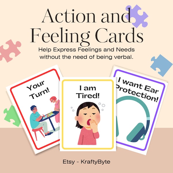 56 Non-Verbal Communication Cards, Feelings Wants Needs Flashcards, Autism Visuals, Speech Therapy Aid Printable PNG, JPG, PDF