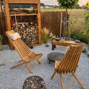 Foldable Wooden Garden Lounger, Fir Wood Chair, Jute Cord & Cushion, Handcrafted in Poland, Patio Deck Chair, Easy-Fold Storage, Wood Finish