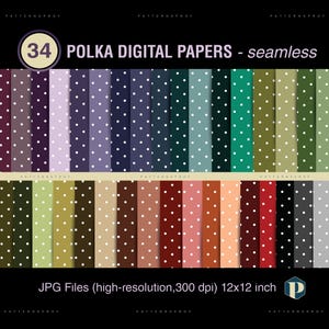 Polka Digital Papiere, 34 Punktmuster, 3 Muster, mehrfarbige digitale Hintergründe, Printable Paper Pack