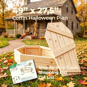 Plano para ataúd de Halloween (hazlo tú mismo) / Plano de ataúd de madera / Proyecto de carpintería con estacas de cedro / Decoración de Halloween para exteriores (hazlo tú mismo) / Planos de ataúd compacto