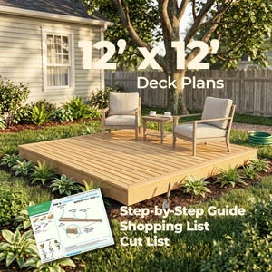 Plans de terrasse moderne autoportante 12x12 | Guide de construction DIY d'une terrasse flottante en bois | Plans de terrasse basse pour jardin
