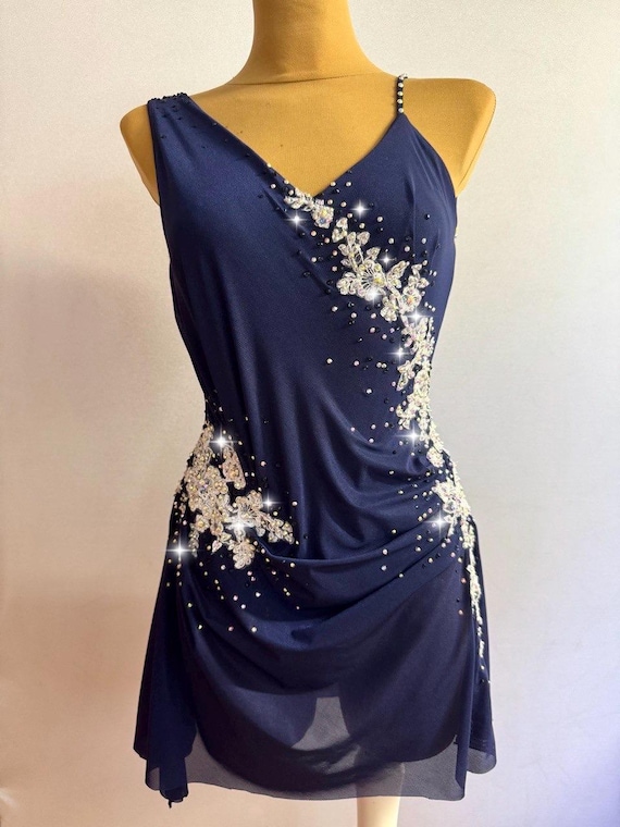 Lyrical Dance Costume, Custom Dance Costume, Custom Leotard, Dark Blue Lyrical Dance Costume, Lyrical Dance Costume for Competitions