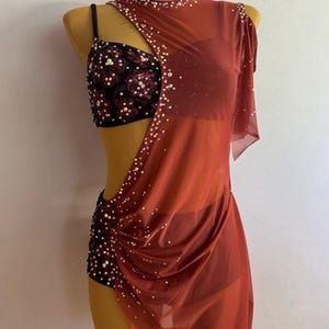 Traje de baile lírico, traje de baile personalizado, leotardo personalizado, traje de baile naranja, traje de baile lírico para competiciones,