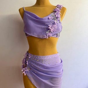 Traje de jazz solista, traje de danza lírica, traje de danza personalizado, leotardo personalizado, traje de danza lila, traje de danza lírica para competición