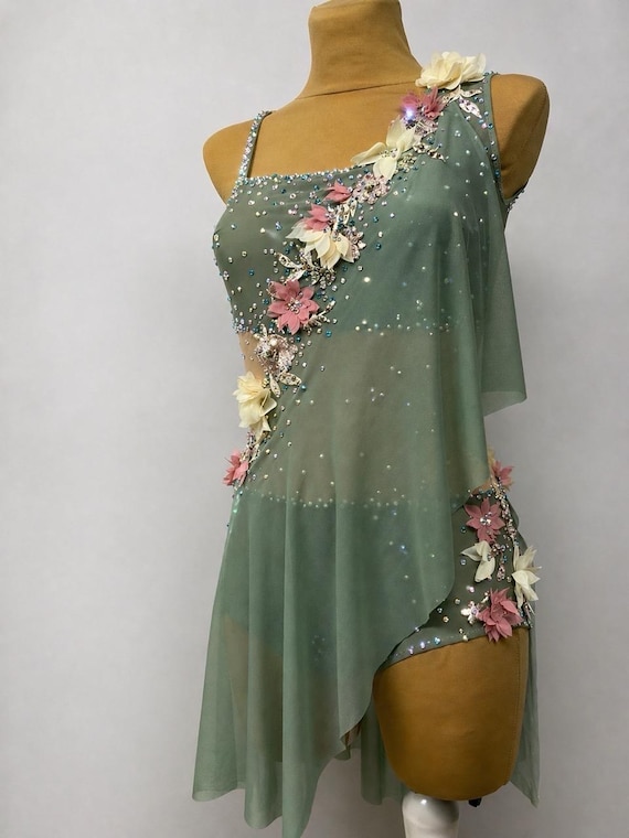 Lyrical dance costume, custom dance costume, custom leotard,  green lyrical dance costume, lyrical dance costume for competitions