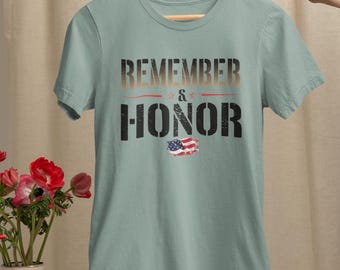 Camiseta Remember & Honor: Camiseta con la bandera estadounidense del Día de los Caídos