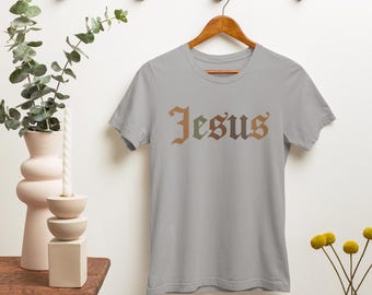 Jesus Gothic Font Shirt – Vintage Style Christian Tee – Faith Based Streetwear