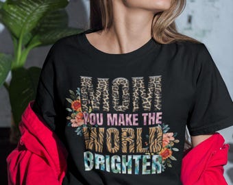 Mom-T-shirt met bloemenprint en dierenprint – T-shirt met Moederdagcadeau