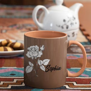 Personalized Pink Rose Mug with Name – Custom Floral Coffee Cup with &#39;Sophia&#39; Design – Gift for Her, Romantic or Birthday Present