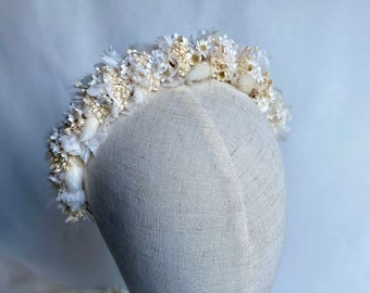 Couronne Caroline, couronne de tête en fleurs séchées, bijoux de mariage, création artisanale