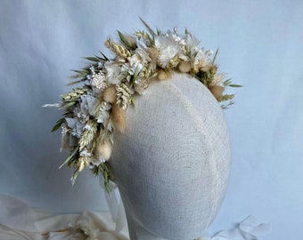 Couronne Mathilde, couronne de tête en fleurs séchées, bijoux de mariage, création artisanale