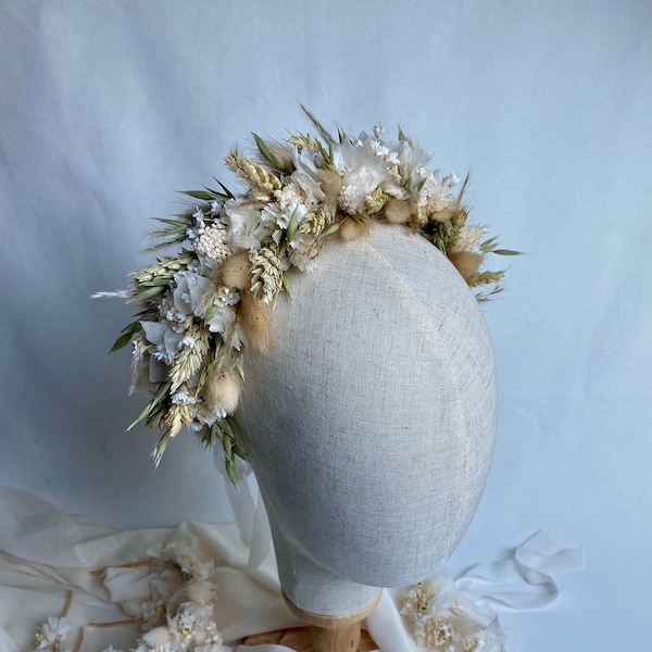 Couronne Mathilde, couronne de tête en fleurs séchées, bijoux de mariage, création artisanale