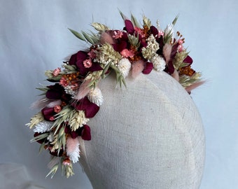 Couronne Laëtitia, couronne de tête en fleurs séchées, bijoux de mariage, création artisanale