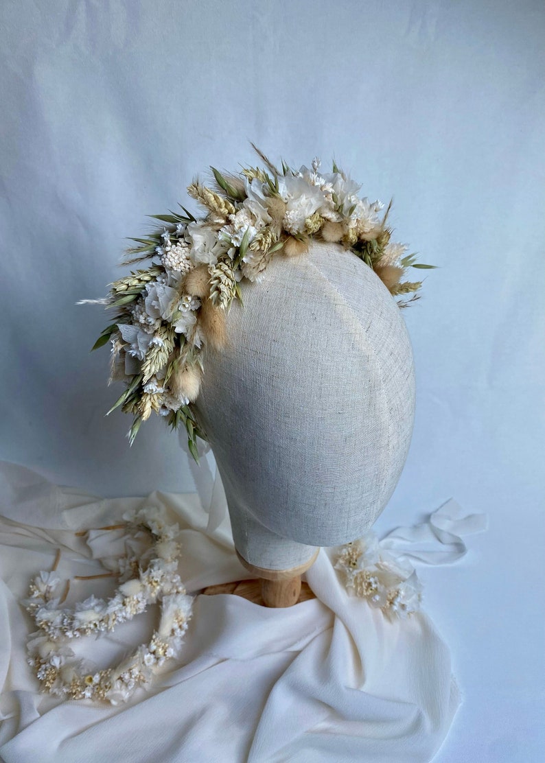 Couronne Mathilde, couronne de tête en fleurs séchées, bijoux de mariage, création artisanale image 1