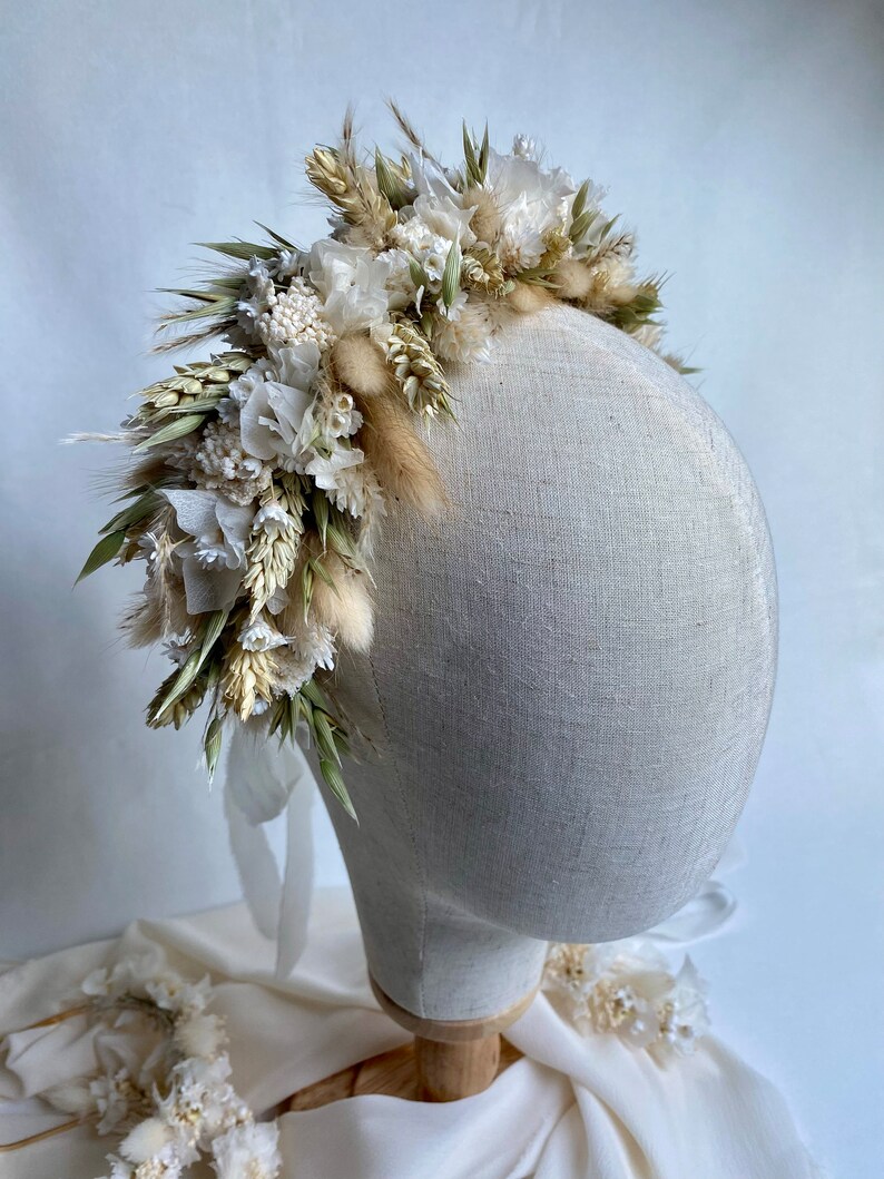 Couronne Mathilde, couronne de tête en fleurs séchées, bijoux de mariage, création artisanale image 2