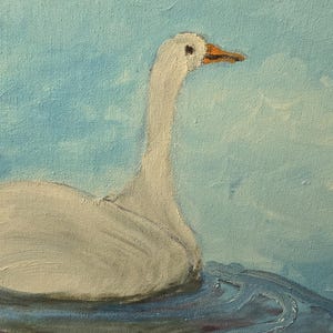 Swan on water oil painting - ready to hang oil on stretched canvas
