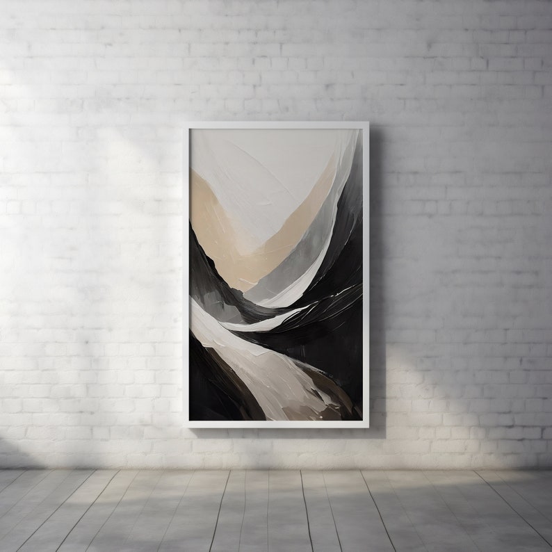 Black Beige Watercolor Mountain Print, Abstract Modern Waves, Neutral Gallery Wall, Boho beige print, Digital Wall Art, Brush Stroke Print zdjęcie 4