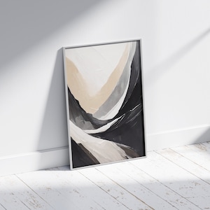 Black Beige Watercolor Mountain Print, Abstract Modern Waves, Neutral Gallery Wall, Boho beige print, Digital Wall Art, Brush Stroke Print zdjęcie 6