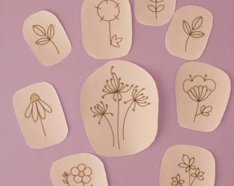 花柄のスティック＆ステッチ刺繍パターン、貼ってはがせる転写シート