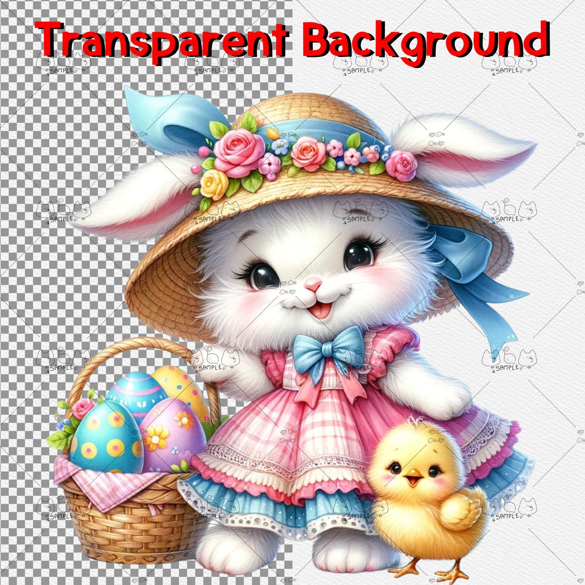 Sweet Easter Bunny Clipart Collection, Watercolor Clipart, Easter Bunny ...