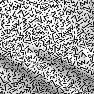 May include: Black and white geometric pattern with a repeating design of zigzags, lines, and dots.