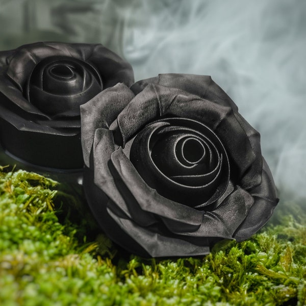Black Rose- Ear Tunnels | Double Flared Handcrafted  Ear Plugs | Witchy Lightweight Hand-Painted | Ear Jewelry Halloween Spooky Season