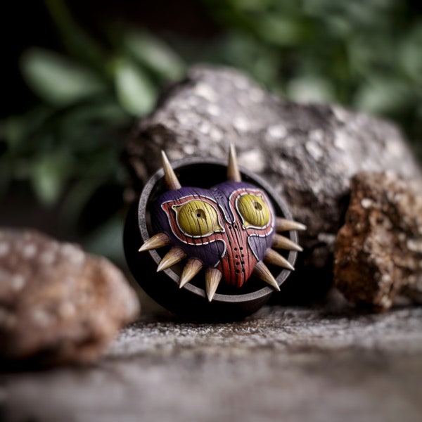 Majora's Mask - Ear Tunnels | Double Flared Handcrafted  Ear Plugs | Witchy Lightweight Hand-Painted | Ear Jewelry Halloween Spooky Season