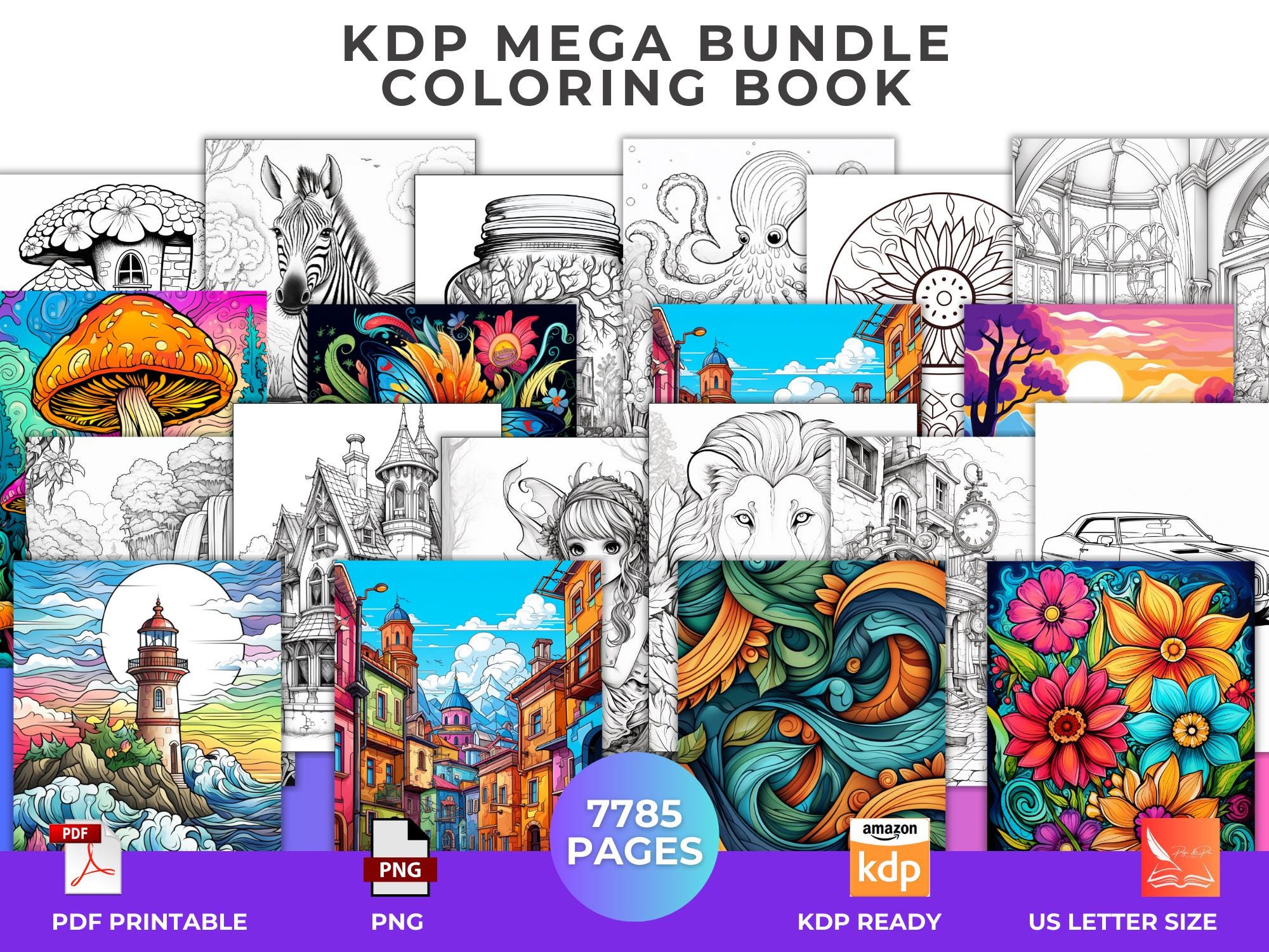 7,785-Page Adult Coloring Book KDP Interior Bundle – Stress Relief, Mindful Art Therapy, Printable Designs with Resell Rights - Image 1