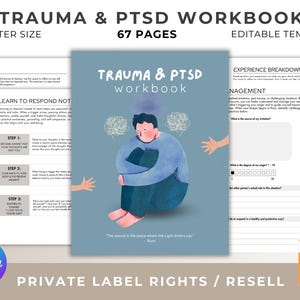 Trauma & PTSD Workbook: Canva Template, Mental Health Journal (PLR)