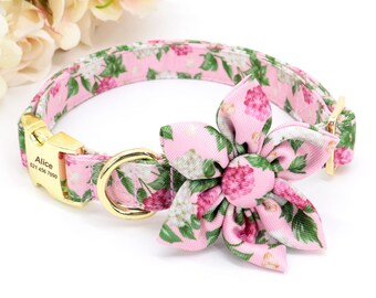 Personalized Dog Collar Flower, Floral Dog Collars and Leash Sets, Female Dog Collar,  Adjustable Orange, Pink, Blue & Green Collar Gifts