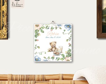 Geboortetegel, babycadeau, keramische kunst, bevallingscadeau, babyshower, dierendesign, nostalgisch Dutch design, traditionele charme