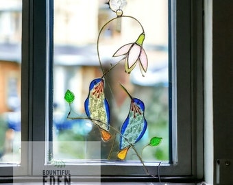 Hummingbird Stained Glass Hangings, Hummingbird Garden Ornament Stained Glass Bird, Suncatcher, Stained Glass Art