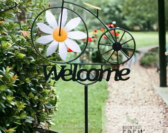 Garden Welcome Sign with Stake, Metal Sunflower Garden Sign ,  Windmill Garden Sign, Yard Sign, Yard Decor, Gardener Stake, Garden Sign