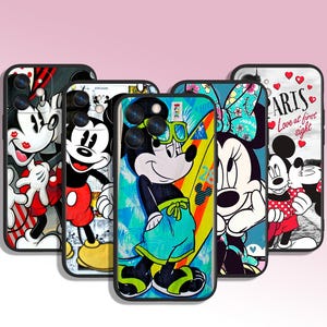 Custodia per telefono con motivo artistico di Topolino e Minnie per iPhone 8 11 12 13 14 15 XS XR Plus Pro Max / per Samsung Galaxy Note Ultra S24 S23 S10 A55 A35