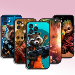 Cool Guardians Groot Art coque de téléphone 7 8 11 12 13 14 15 XS XR Plus Pro Max/pour Samsung Galaxy Note Ultra S24 S23 S10 A14 A13