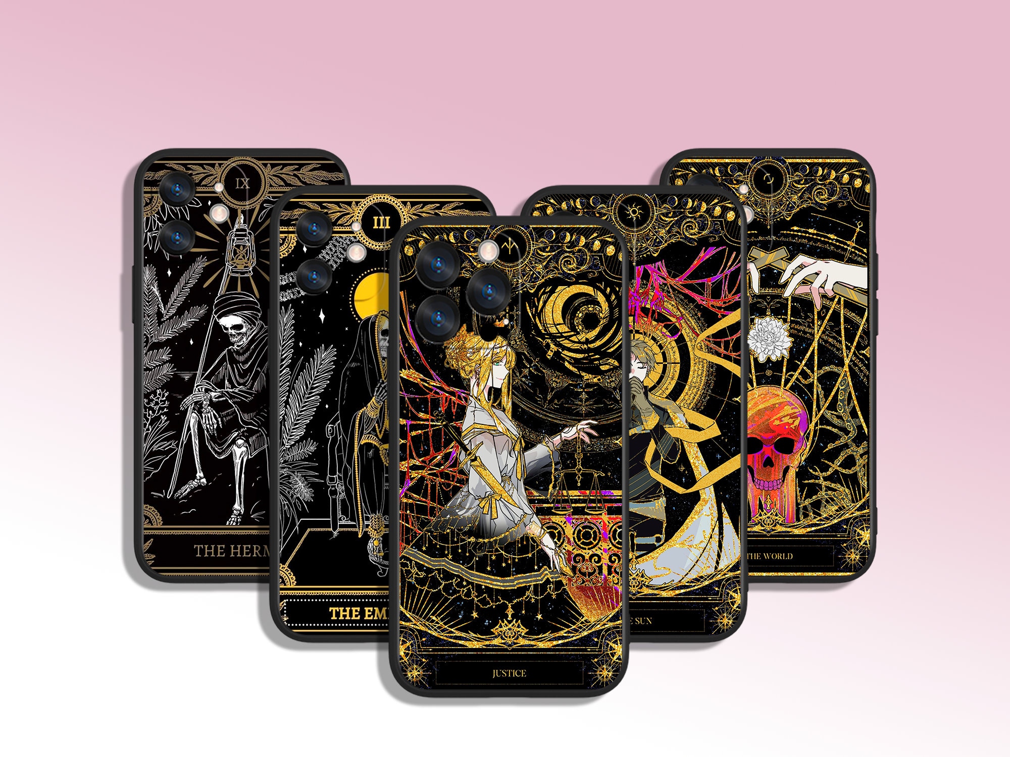 Tarot Reading Gothic Art Phone Case for iPhone 7 8 11 12 13 14 15 XS XR Plus Pro Max / for Samsung Galaxy Note Ultra S24 S23 S10 A14 A13
