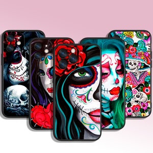 Capa de celular estilo gótico e arte de caveira para iPhone 7 8 11 12 13 14 15 XS XR Plus Pro Max / para Samsung Galaxy Note Ultra S24 S23 S10 A14 A13