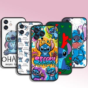 Funda de teléfono con dibujos animados de Stitch para iPhone 8, 11, 12, 13, 14, 15, XS, XR Plus, Pro Max o Samsung Galaxy Note Ultra, S24, S23, S10, A14 y A13