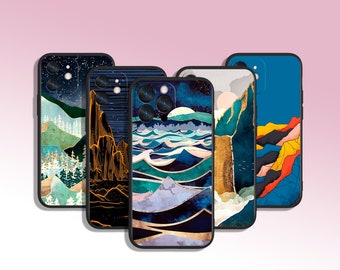 Midnight Winter Rocks Art Phone Case for iPhone 7 8 11 12 13 14 15 XS XR Plus Pro Max / for Samsung Galaxy Note Ultra S24 S23 S10 A14 A13