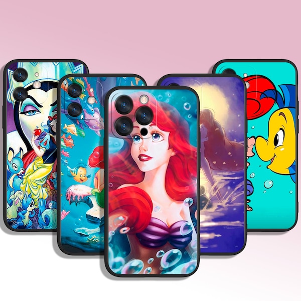 Petite sirène dessin animé Art coque de téléphone 8 11 12 13 14 15 XS XR Plus Pro Max/pour Samsung Galaxy Note Ultra S24 S23 S10 A14 A13