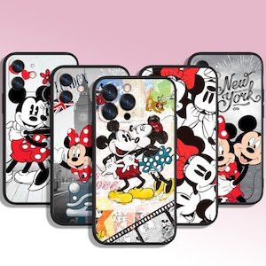 Custodia per telefono con motivo artistico di Topolino e Minnie per iPhone 8 11 12 13 14 15 XS XR Plus Pro Max / per Samsung Galaxy Note Ultra S24 S23 S10 A55 A35