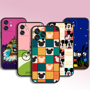 Custodia per telefono con motivo artistico di Topolino e Minnie per iPhone 8 11 12 13 14 15 XS XR Plus Pro Max / per Samsung Galaxy Note Ultra S24 S23 S10 A55 A35