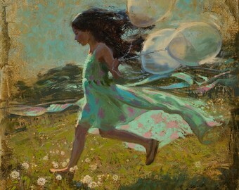 girl running oil painting , digital print